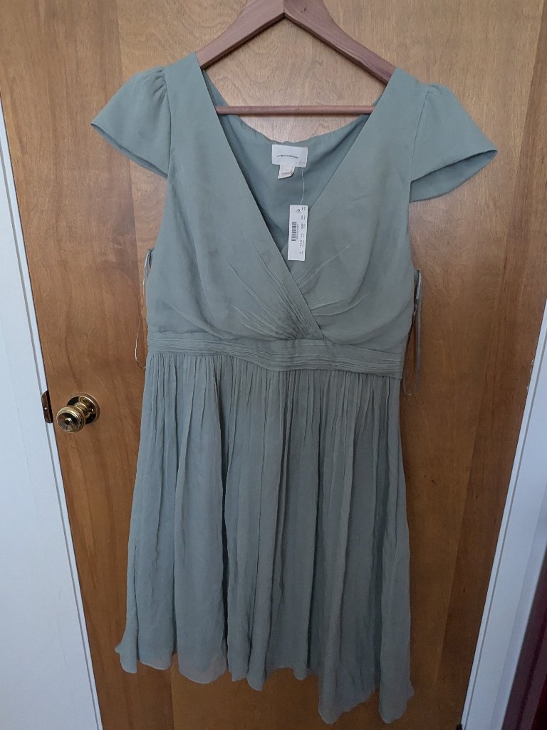 J.Crew Pleated Silk Chiffon Dress Size 16 Sage Green Nwt